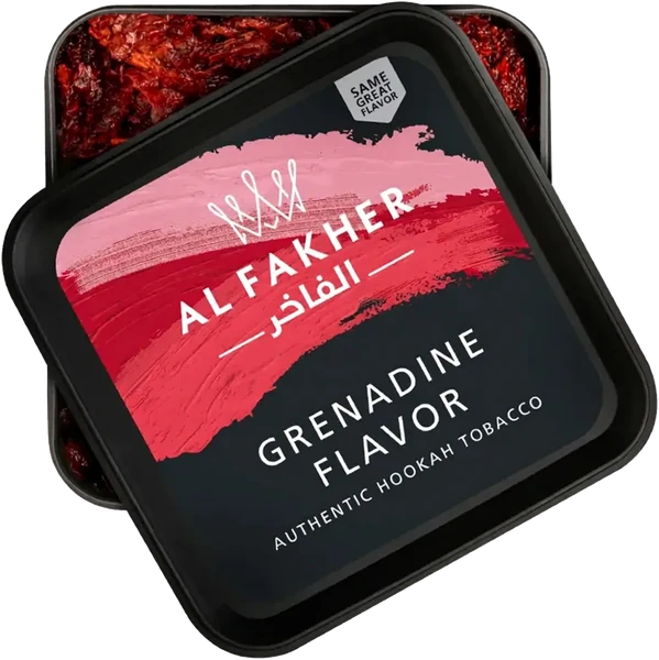 Red Al Fakher Grenadine packaging for the Pomegranate hookah selection at Marrakech in Hatboro