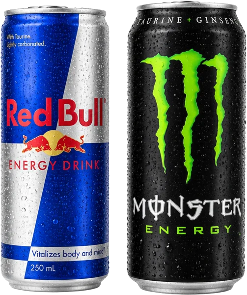 Red Bull and Monster energy drink cans on the energy drinks menu at Marrakech Hookah Lounge Hatboro